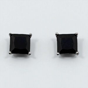 Sterling Silver Black Onyx CZ Earrings Studs Square Princess Cut 1.6 CTTW .925